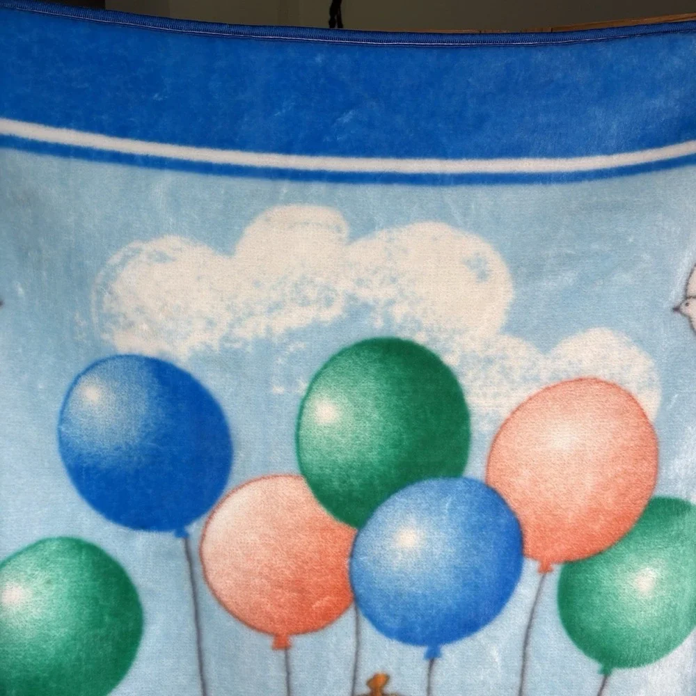 Vintage NovaTex Baby Blanket‎ Hot Air Balloon Nursery Animals Zoo Clouds 43 X 51